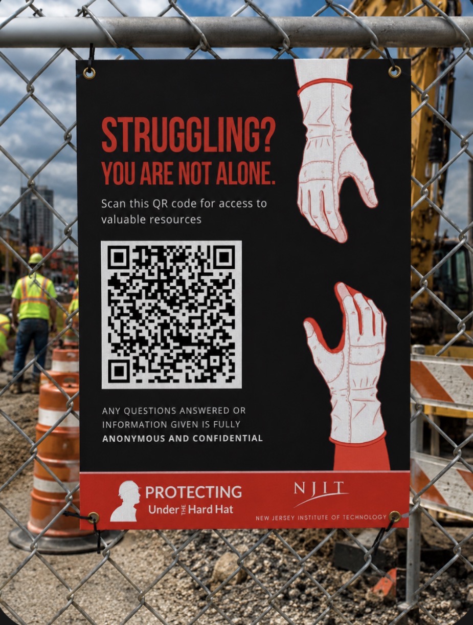 Vinyl banner hung on a jobsite fence